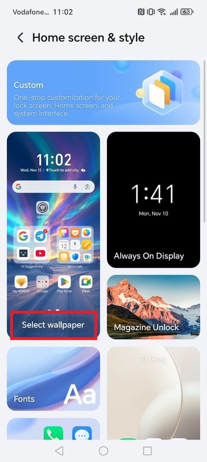 Achtergrondinstellingen op HONOR 400 Lite