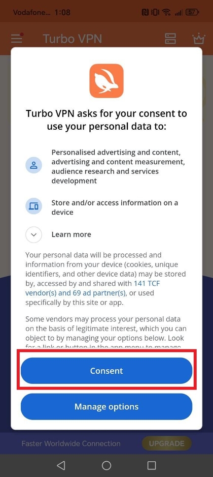 Machtigingen en toestemming in TurboVPN