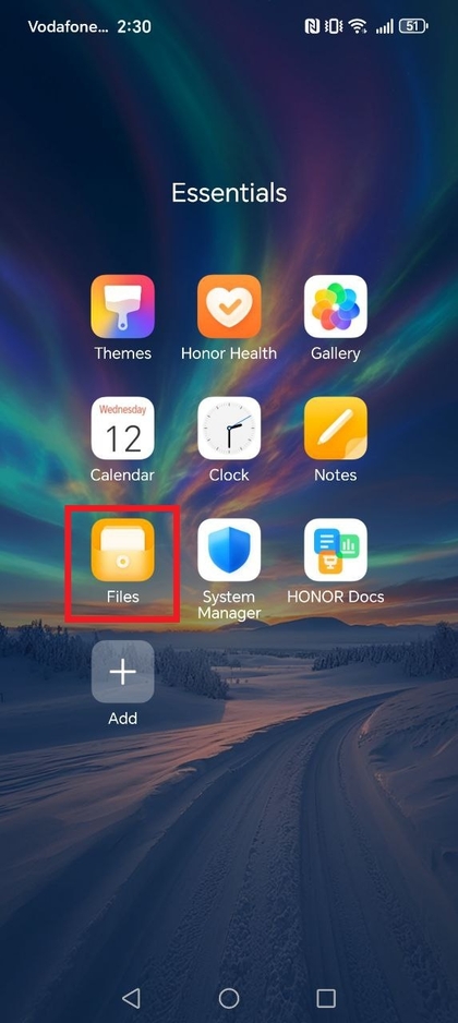 &Ouml;ffnen der Dateien-App auf dem HONOR 400 Lite
