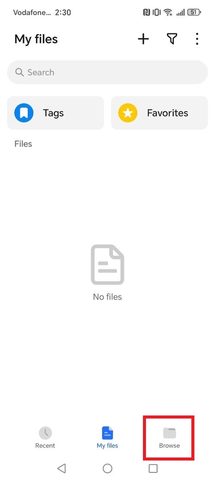 Ausw&auml;hlen des Abschnitts &bdquo;Durchsuchen&ldquo; in der Dateien-App