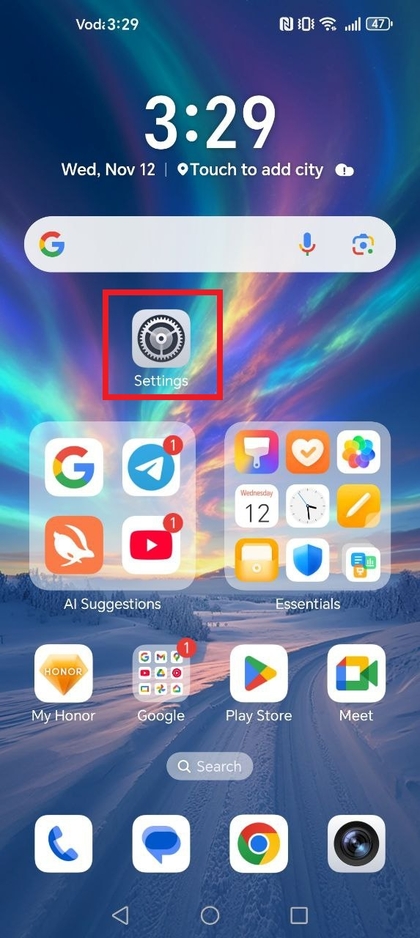 Toegang tot de instellingen op HONOR 400 Lite