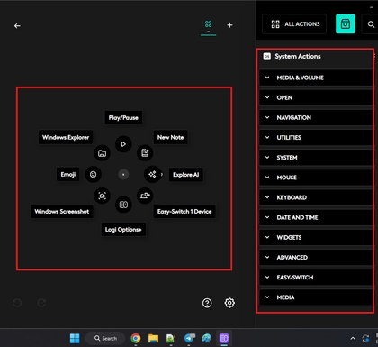 Configuration de l'anneau d'actions