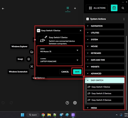Enregistrement des configurations dans Logi Options Plus