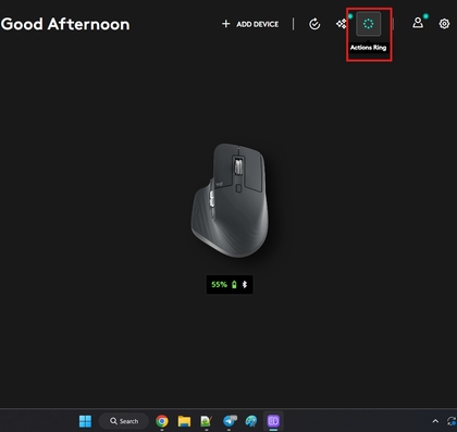 Option &laquo; Show Actions Ring &raquo; (Afficher l'anneau d'actions) dans Logi Options Plus