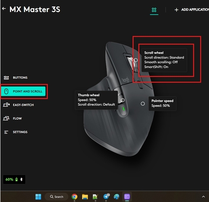 Bascule SmartShift dans Logitech Options Plus