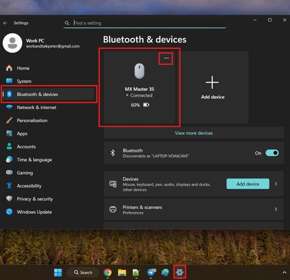 Param&egrave;tres Bluetooth dans Windows