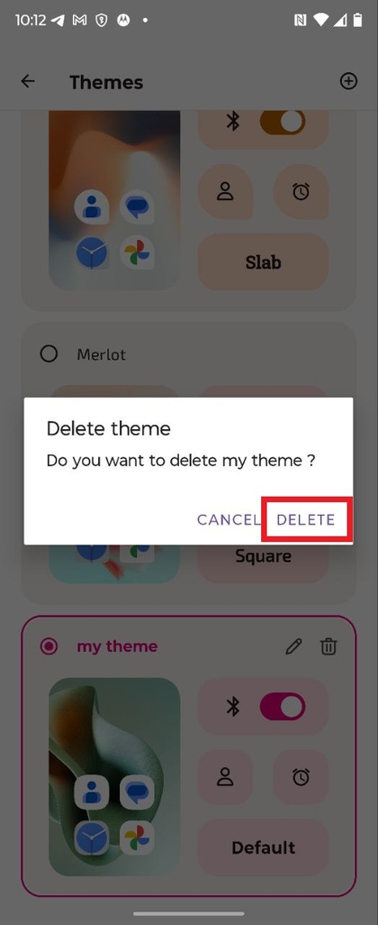 Confirming theme deletion