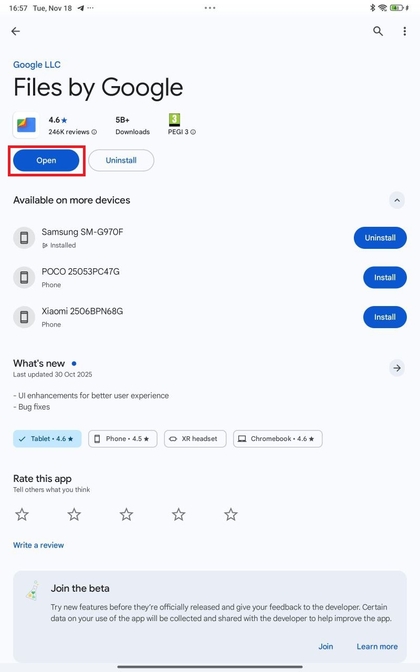 T&eacute;l&eacute;chargement de Files by Google sur Xiaomi Redmi Pad Pro