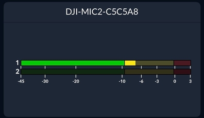 Екран за запис на приложението Blackmagic Camera, показващ DJI Mic 2 като активен аудио източник.
