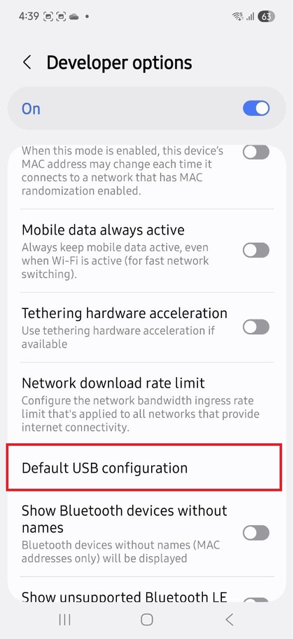 Әзірлеуші ​​опцияларына кіру