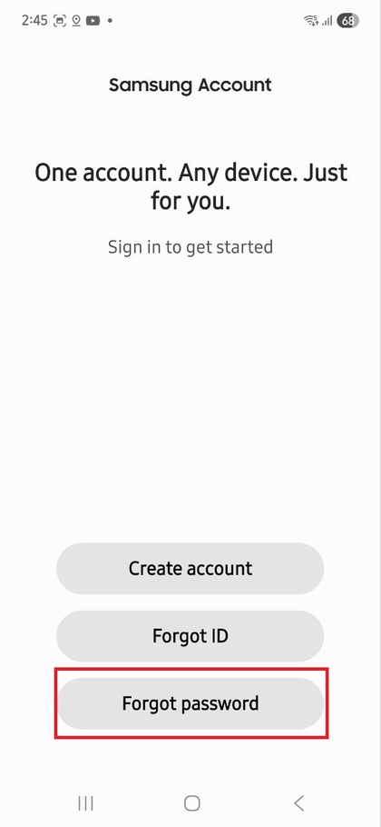 Chaguo la Umesahau kitambulisho au nenosiri limeangaziwa