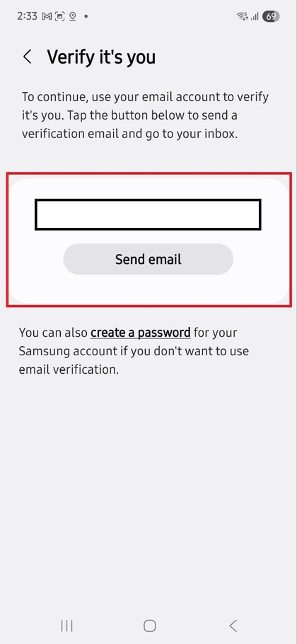 Ingizo la msimbo wa uthibitishaji kwenye Samsung Galaxy A56