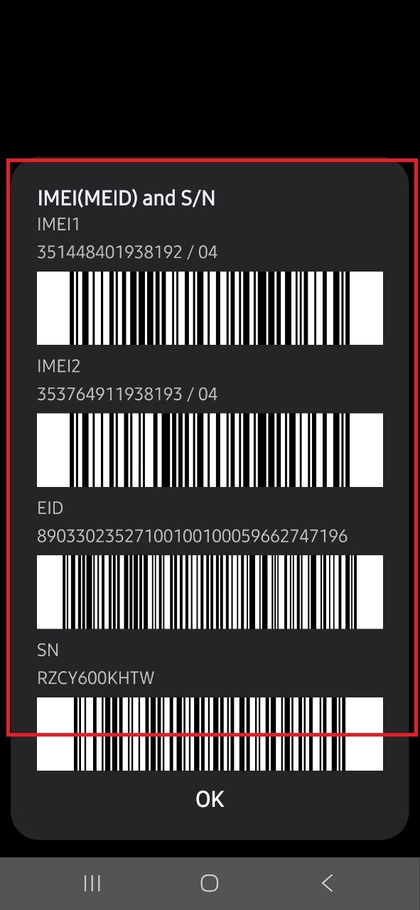 Dialing *#06# on Samsung Galaxy A56 (Biranje *#06# na Samsung Galaxy A56)