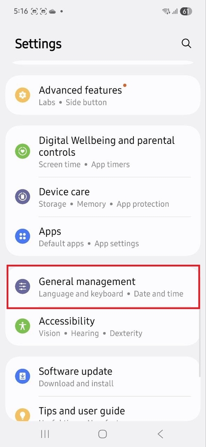 Nastavitve splo&scaron;nega upravljanja na Samsung Galaxy A56