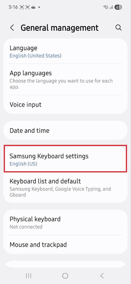 Nastavitve tipkovnice Samsung