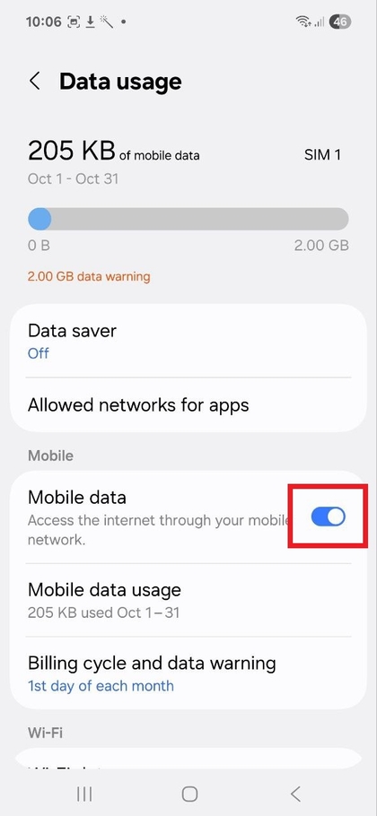 Mobiladat opci&oacute; enged&eacute;lyez&eacute;se