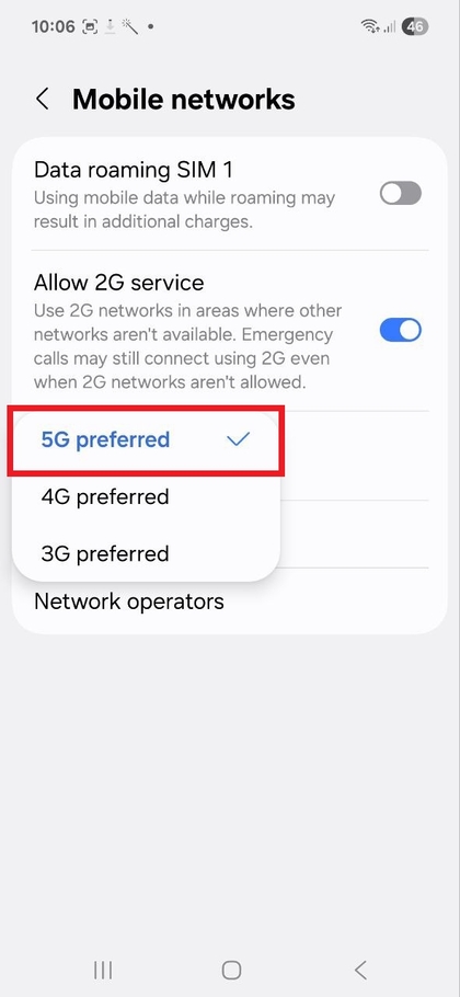 Az 5G előnyben be&aacute;ll&iacute;t&aacute;s kiv&aacute;laszt&aacute;sa