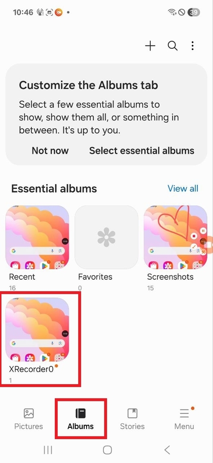 Gallery app showing saved recordings