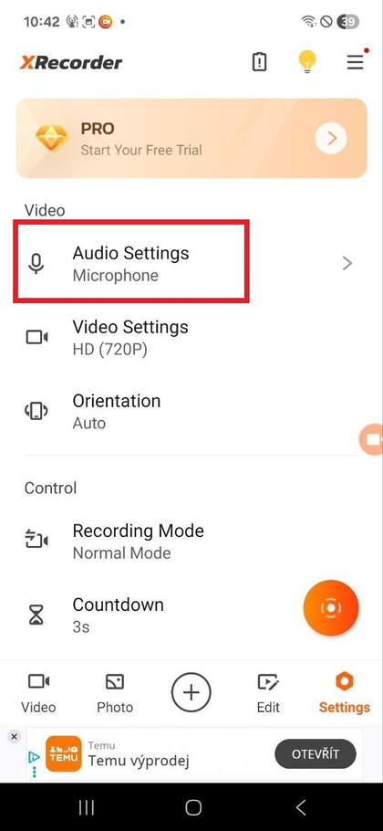X Recorder configuration for microphone
