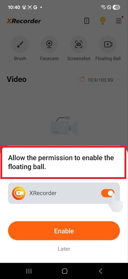 X Recorder initial setup screen