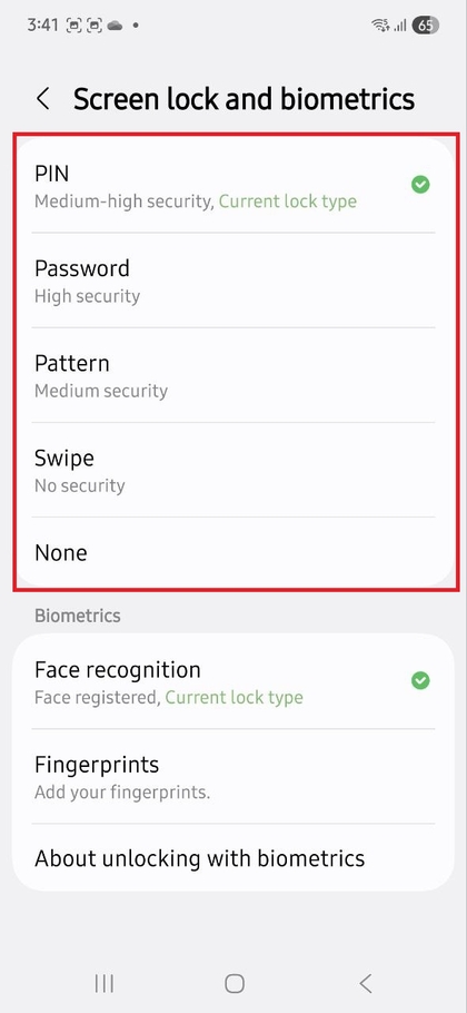 Tipuri de ecrane de blocare disponibile pe Samsung Galaxy A56