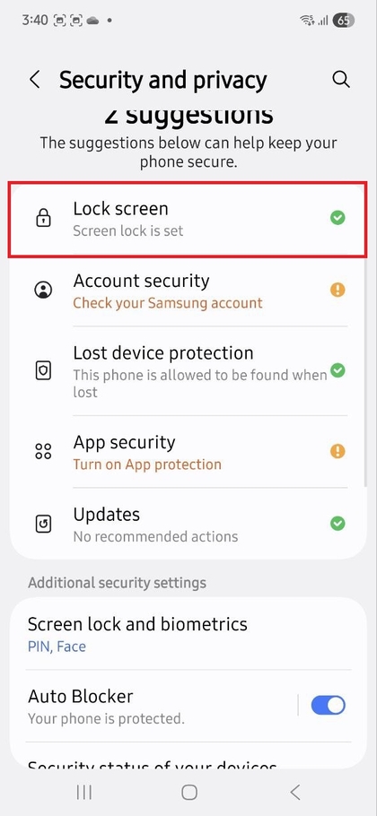 Selectarea Ecranului de blocare și a Biometriei pe Samsung Galaxy A56