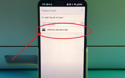Programu ya Canon Print inaonyesha modeli ya printa ya Canon Sensus iliyochaguliwa kwa usajili
