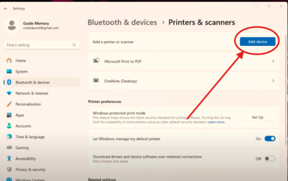 Skrini ya mipangilio ya Windows 11 inaonyesha kitufe cha Ongeza kifaa na printa ya Canon iliyogunduliwa