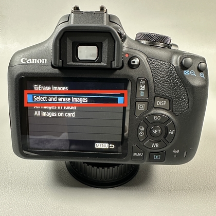 Indstillingen V&aelig;lg slet billeder i Canon-kameramenuen