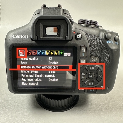 Option 'Release Shutter Without Card' (D&eacute;clenchement sans carte)