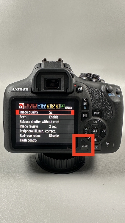 Ajustes del men&uacute; en la pantalla de la c&aacute;mara