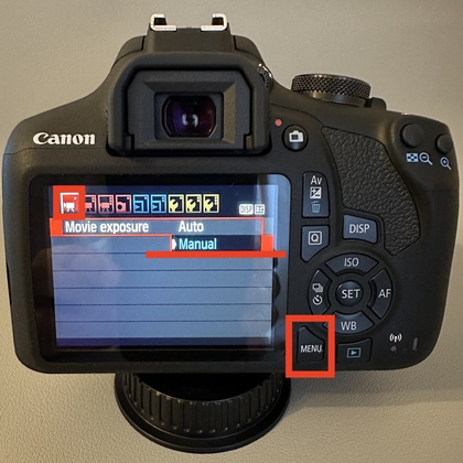 Indstilling af manuel filmeksponering p&aring; Canon EOS 2000D