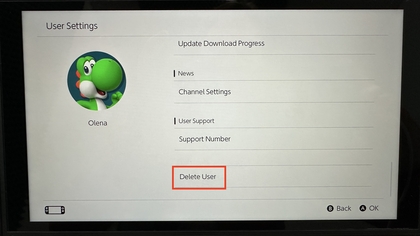 Best&auml;tigung der Benutzerl&ouml;schung auf Nintendo Switch 2