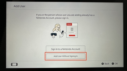 Option zur Erstellung eines neuen Nintendo-Accounts