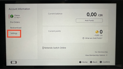 Profileinstellungen im Nintendo eShop