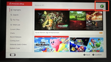 Profileinstellungen im Nintendo eShop