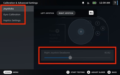 Test des param&egrave;tres haptiques sur Steam Deck