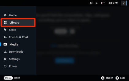 Steam Deck Bildschirm zeigt, wie die Steam-Bibliothek ge&ouml;ffnet wird