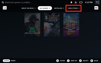 Valve Steam Deck Navigation zum Nicht-Steam-Bereich