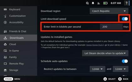 Anwenden der Download-Einstellungen auf dem Steam Deck OLED