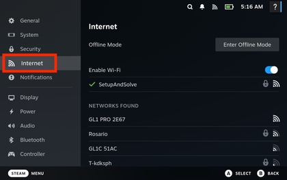 Interneteinstellungen im Steam Deck