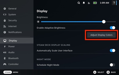 Bildschirm Anzeigefarben anpassen auf Steam Deck