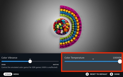 Schieberegler zur Anpassung der Farbtemperatur auf Steam Deck