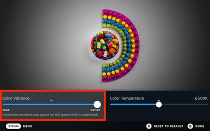 Schieberegler zur Anpassung der Farbbrillanz auf Steam Deck