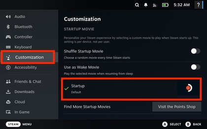 Abschnitt Anpassung in den Steam Deck OLED Einstellungen