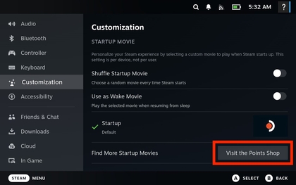 Link zum Steam-Punkteshop in den Anpassungseinstellungen