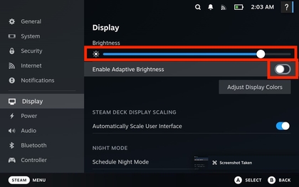 Option 'Adaptive Helligkeit deaktivieren'