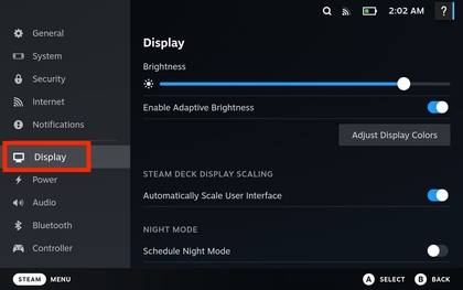 Anzeigeeinstellungen auf dem Steam Deck aufrufen