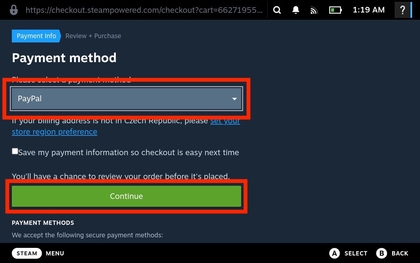 Verf&uuml;gbare Zahlungsmethoden auf Steam Deck