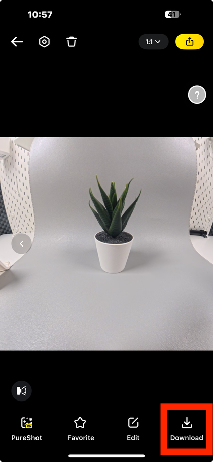 Kitufe cha kupakua kwenye app ya INSTA360